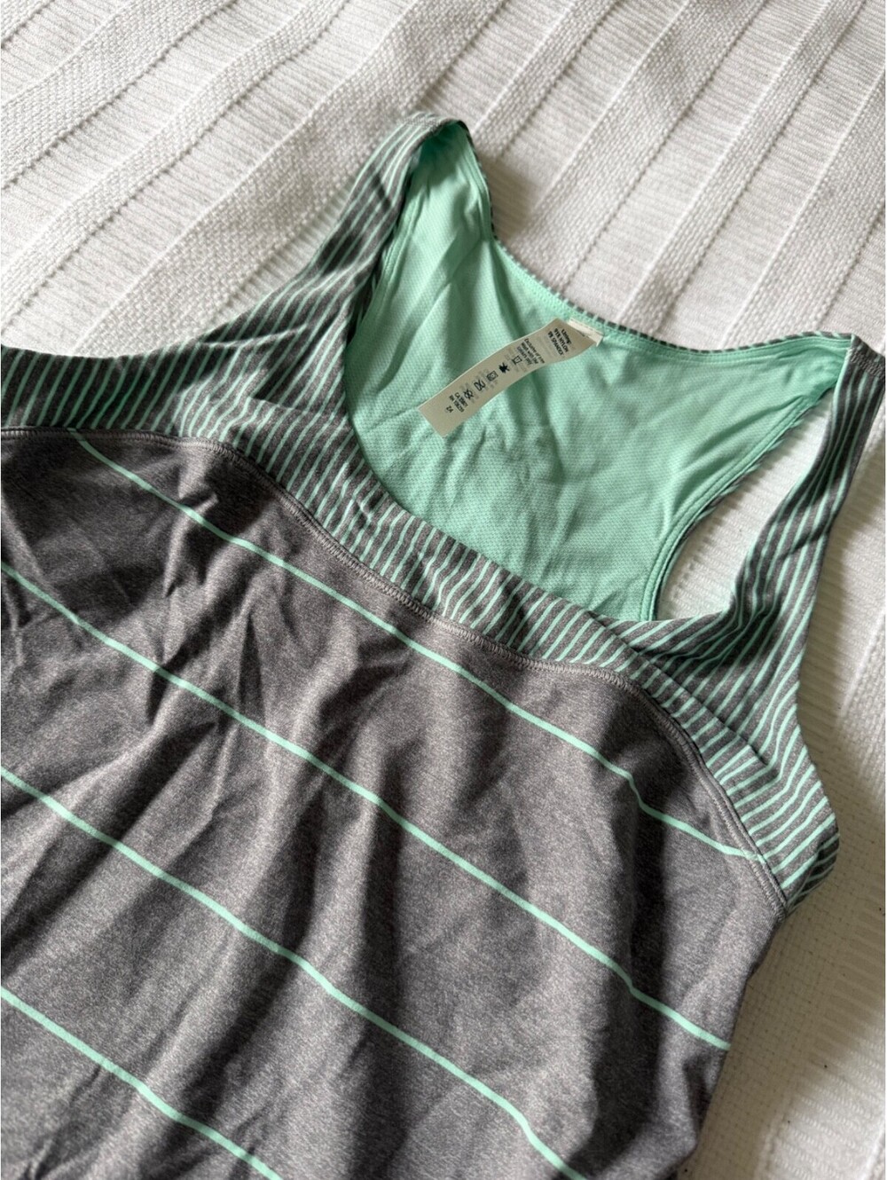 Lululemon Run: First Base Tank Top Size 8 Heathered Gray Mint Stripe Rulu Light